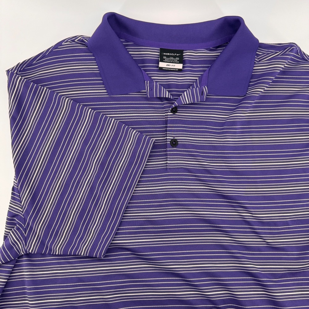 Nike Golf Dri-FIT XXL Purple Striped Polo Shirt Men's‎ Short Sleeve Athletic